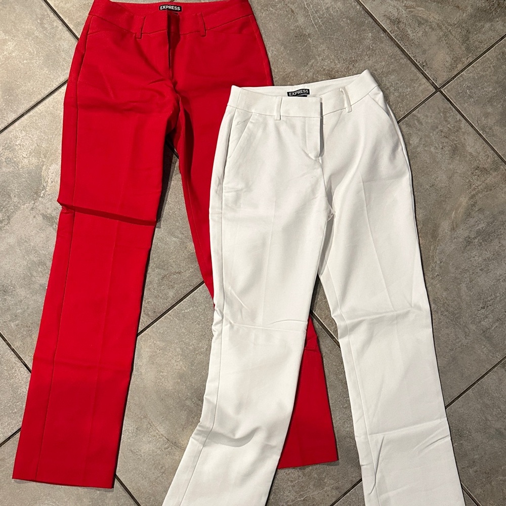 Express Red and White Straight Leg Pants